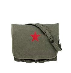 This classic messenger bag features a vintage canvas washed material for an authentic look and feel and offers tons of storage space; great for school or work. The shoulder bag also features a red star on the front flap. Stonewashed 100% cotton canvas material Large main compartment measures 15"x 11" 4" and can fit sma Military Bag, Ipad Bag, Small Laptop, Popular Bags, Canvas Messenger Bag, Shoulder Backpack, Stylish Shoulder Bag, Classic Bags, Vintage Canvas