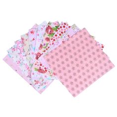 six pieces of pink fabric with flowers on them, all in different sizes and colors