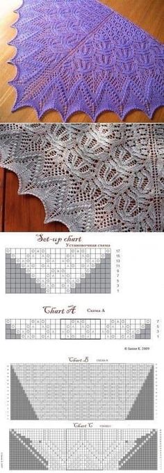 an image of a crocheted shawl on the floor with instructions to make it