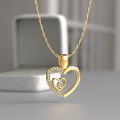 Dainty Heart Necklace With Stones, Tiny Stone Heart Necklace Gift for Jewelry Lovers, Mother's Day Gift, Stones Jewelry Double Heart Jewelry 👑14k Gold Filled Silver Pendant 👑 Add a touch of sophistication to your jewelry collection with this exquisite pendant. Crafted from high-quality 925 sterling silver, this pendant boasts durability and elegance. The gold filled plating enhances its charm, providing a radiant and luxurious finish that is sure to turn heads. 💍✨ ✦ ELEGANT DESIGN ✦ This eleg Dainty Heart Necklace, Stones Jewelry, Elegant Pendant, Diamond Simulant, Double Heart, Stone Heart, Heart Jewelry, Jewelry Lover, Necklace Gift