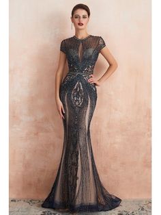 Luxury Beading Fitted Mermaid Champagne Formal Dress For 2020 Wedding Customizable Length Fitted Evening Dress For Wedding, Ceremony Evening Dress Fitted Floor-length, Ceremony Floor-length Fitted Evening Dress, Fitted Floor-length Ceremony Gown, Fitted Floor-length Gown For Ceremony, Black Fitted Dress For Ceremony, Fitted Full-length Ceremony Dress, Short Sleeve Prom Dresses, Sweep Train Prom Dress