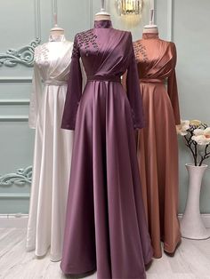 2023 Elegant Muslim Evening Dress Long Sleeves High Sequin Satin Dress For Banquet, Sequin Satin Gown For Banquet, Embellished Satin Evening Dress For Banquet, Embellished Satin Evening Dress For Banquets, Embellished Dresses For Prom Season Banquet, Embellished Satin Dress For Banquet, Embellished Dresses For Banquet During Prom Season, Embellished Satin Dress For Banquets, Embellished Floor-length Banquet Dress