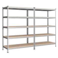 an industrial shelving unit with four shelves