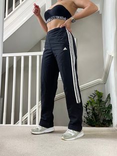 Amazing Vintage Adidas High-waist Track Pants Tracksuit Bottom  Size 10uk but sizing is flexible  Full length 40"  Seen on a size 10uk, 5'4"  Elasticated and drawcord waist so sizing is flexible, side pockets, low to mid rise waist, good condition - check 4th pic, DM for more info. #joggers #sportswear #tracksuitbottoms #baggypants #streetwear ------------------------------------------------------------- PLEASE READ: Overall GOOD vintage condition but please  be aware that all vintage items will Adidas Tracksuit Women Plus Size, 90s Style Fitted Black Pants, 90s Style Full-length Black Pants, 90s Style Black Pants, Black Full-length 90s Style Pants, 90s Style Black Sports Pants, Track Pants For Women, Sports Track Pants, Adidas High