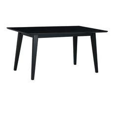 a black table sitting on top of a white floor