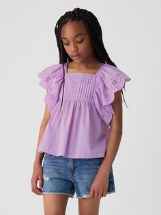 Kids Flutter Eyelet Shirt | Gap Eyelet Shirt, Support People, Gap Kids, Eyelet Lace, Scalloped Hem, Flutter Sleeves, Flutter Sleeve, Square Neck, Lace Detail