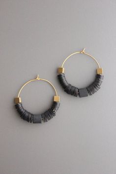 Modern Black Small Hoop Jewelry, Modern Black Hoop Jewelry, Black Nickel-free Small Hoop Jewelry, Nickel-free Small Hoop Black Jewelry, Handmade Black Brass Jewelry, Modern Handmade Black Hoop Earrings, Modern Black Handmade Hoop Earrings, Black Brass Hoop Earrings As Gift, Handmade Modern Onyx Jewelry