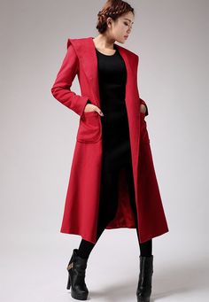 Charming Red Winter Wool Coat Long Jacket(0714) – xiaolizi Wool Winter Coat, Sweater Fits, Thick Sweaters, Long Red, Red Wool, Wearing Red, Winter Accessories, Sweater Coats, Long Coat