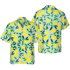 Tropical Lemon & Leaves Hawaiian Shirt - Hyperfavor Lemon Leaves, Flamingo Shirt, Summer Beach Dress, Hawaiian Shorts, Gifts For Brother, Aloha Shirt, Gift For Friend, Beach Shorts, Summer Essentials