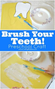 Dental Health Preschool Craft-- Brush Your Teeth! Fun process art activity to use during a dentist or tooth theme week. Tooth Preschool, Sikat Gigi