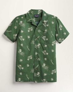 Inspired by the classic aloha shirts worn throughout the Hawaiian islands, featuring our exclusive Dune Rider pattern. Made from breathable machine-washable cotton. 100% cotton. Imported. | MEN'S SHORT-SLEEVE ALOHA SHIRT Cotton Camp Shirt With Floral Print, Floral Print Cotton Camp Shirt With Camp Collar, Hawaiian Camp Shirt With Graphic Print And Camp Collar, Hawaiian Camp Shirt With Graphic Print, Summer Cotton Short Sleeve Shirt With All Over Print, Relaxed Fit Cotton Hawaiian Shirt With Floral Print, Beach Cotton Shirt With Hibiscus Print, Hawaiian Floral Print Cotton Camp Shirt, Patterned Camp Shirt With Camp Collar For Beach