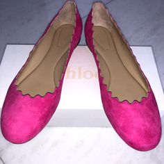 Brand New With Box, Chloe Fuchsia Ballerines , Size 39.5 Luxury Pink Leather Flats, Chic Pink Party Flats, Pink Suede Flats, Evening Pink Round Toe Flats, Chic Pink Round Toe Flats, Feminine Pink Flats For Evening, Pink Leather Party Flats, Elegant Pink Flats With Removable Insole, Pink Leather Flats For Evening