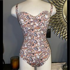 Simply Swim Beautiful Paisley Women’s Swimsuit Size: 10 | Color: Multi | Soft Cups Adjustable Straps Ruched Sides For A Sleek Sophisticated Look. Fitted Orange Floral Print Swimwear, Spring Fitted Swimwear With Paisley Print, Fitted Paisley Print Swimwear For Spring, Fitted Sleeveless Swimwear With Paisley Print, Spring Fitted Paisley Print Swimwear, Fitted Paisley Print Sleeveless Swimwear, Fitted Sleeveless Paisley Print Swimwear, Black Bathing Suit Top, Zipper Swimsuit