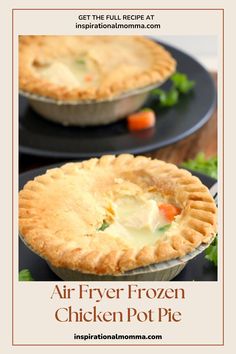 Chicken pot pie on plate with another chicken pot pie on plate in background. Frozen Pot Pies In Air Fryer, Pot Pie In Air Fryer, Frozen Chicken Pot Pie, Frozen Pot Pie, Pie In Air Fryer, Pecan Bark