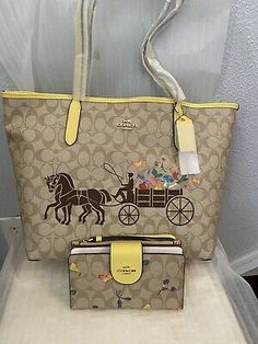 (eBay) City Tote In Signature Canvas With Dreamy Veggie Horse And Carriage and wallet Coach Luggage, Coach City Tote, 16 Gifts, Horse And Carriage, Sweet 16 Gifts, Louis Vuitton Purse, Horse Carriage, Signature Canvas, Wallet Bag