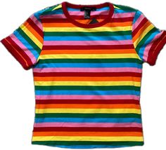 Trendy Multicolor Pride T-shirt, Trendy Rainbow Top For Pride, Trendy Multicolor Tops With Rainbow Print, Trendy Rainbow Summer T-shirt, Trendy Rainbow T-shirt For Summer, Pride Multicolor Short Sleeve Tops, Fitted Rainbow Top For Spring, Casual Multicolor Tops For Pride, Multicolor Short Sleeve Tops For Pride