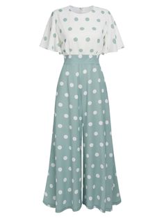 [Pre-Sale] 1950s Green White Splicing Polka Dot Jumpsuit – Retro Stage - Chic Vintage Dresses and Accessories 1900s Clothes, Style Vert, Witch Hunter, Retro Stage, Passport Online, Polka Dot Jumpsuit, Chat With Friends, Standard Dress, Abaya Designs