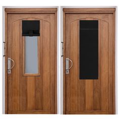 two wooden doors with glass panels on each side