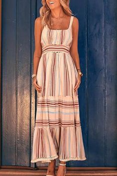 US$ 40.94 - Sexy Halter Sleeveless Stripe Maxi Dress - www.streetally.com Summer Sleeveless Lined Maxi Dress, Beige Sleeveless Halter Dress For Beach, Beige Sleeveless Dress For Beach Season, Sleeveless Lined Maxi Dress For Vacation, Beige Sleeveless Sundress For Beach Season, Sleeveless Strappy Maxi Dress For Beach, Beige Sleeveless Maxi Sundress, Beige Sleeveless Sundress Maxi Dress, Beige Sleeveless Halter Sundress