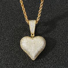 Hip Hop Pendant Chain Necklace ICED 5A+ CZ, Heart 18K Gold Silver Plated Jewelry Features 6 Times of 18K Gold Plating, Color Lasting 5A+ Cubic Zirconia Firm, Bright and Bling Bling Coming with 1 Pendant + 1 Chain Package by Jewelry Box Diamond Ice, Heart Necklace Diamond, Heart Chain, Crystal Diamond, Heart Pendant Diamond, Hip Hop Jewelry, Silver Plated Jewelry, Diamond Gold, Plated Jewelry