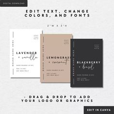 three different font styles for the same color scheme, each with their own image and text