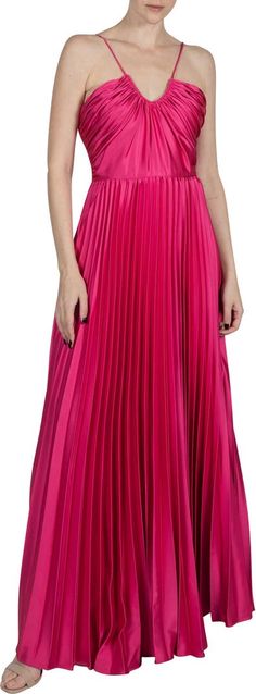 Julia Jordan Sunburst Pleated Satin Maxi Dress | Nordstrom Fuschia Bridesmaid Dresses, Dark Fuschia, Fuschia Dress, Pleated Gown, Sleeveless Gown, Bridal Party Dresses, Satin Maxi, Satin Maxi Dress, Wedding Guest Dress Summer