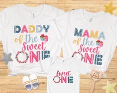 "Looking for matching family shirts for a cupcake themed first birthday party. These cute shirts are perfect for a sweet one birthday party for a little girl turning 1. Sweet One birthday shirt, Cupcake First Birthday Family Matching shirts, 1st Birthday Party, 1st birthday shirt, Cupcake birthday shirt ⭐️HOW TO ORDER⭐️ Select your quantity of shirts in the specific colour/size and click \"ADD TO BASKET\"   Repeat as needed by returning to the listing button to add more shirts. Proceed to Checko Cute T-shirt For First Birthday And Father's Day, Cute T-shirt For First Birthday On Father's Day, Cute Personalized Tops For First Birthday, Cute White T-shirt For First Birthday, Sweet White Top For Birthday, Sweet White Tops For Birthday, Cute First Birthday T-shirt With Custom Print, Cute Custom Print T-shirt For First Birthday, Sweet Cotton T-shirt For First Birthday