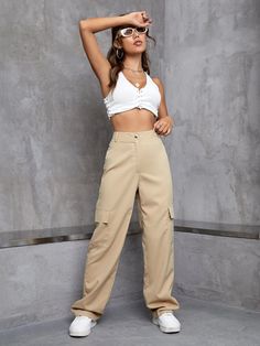 Flaunt a flattering silhouette with our High Rise Zipper Cargo Pant. These pants feature a high-waisted design that accentuates your waistline and adds a touch of sophistication to your look. The zipper closures provide both style and practicality, while the comfortable fit ensures all-day comfort. Specification: Style: Casual Pattern Type: Plain Type: Cargo Pants Details: Button, Pocket, Zipper Waist Line: High Waist Length: Long Fit Type: Regular Fit Fabric: Non-Stretch Material: Fabric Compos Trendy Mid-rise Pants With Zip Fly, Trendy Wide Leg Pants With Zip Fly, Trendy High Waist Pants With Zip Fly, Trendy High Waist Pants With Zipper Closure, Casual High Waist Pants With Zipper Closure, Casual High Waist Bottoms With Zipper Closure, Trendy Trousers With Zipper Closure, Trendy Mid-rise Pants With Zipper Closure, Trendy Trousers With Zip Fly