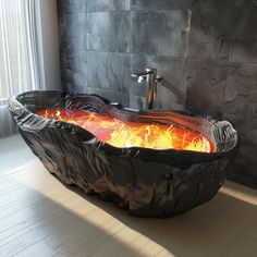 a bathtub made out of fire and water