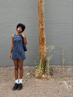 Doc Summer Outfit, Docs And Dress, Short Docs Outfit, Loafers Dress Outfit Summer, Dress With Oxford Shoes Outfit, Short Jean Dress Outfit, Low Doc Martens Outfit Summer, Summer Docs Outfit, Docs Summer Outfits