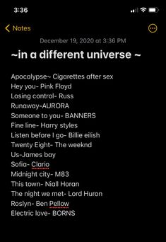 an iphone screen with the text'in a different universe'on it and other words below