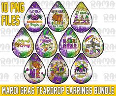 mardi gras teardrop earring bundle with 10 png files for sublims