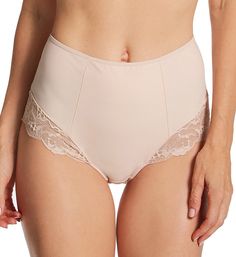 Amazing brief panty offers great coverage with its high waisted design. Scalloped lace details not only add an elegant touch but also provide "no show look" under clothing. Brief panty has covered elastic waistband for close fit. Lined center front offers light control. Smooth microfiber knit is silky soft. Scalloped lace is sewn at front leg openings and lower back for no-VPL. High rise. High waist gives you more coverage. Center back seam gives a more natural fit. "Cheeky" rear coverage. Inner Show Look, Light Control, Scalloped Lace, Lower Back, Lace Detail, Fabric Care, High Waist, High Rise, High Waisted