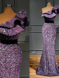 Mermaid / Trumpet Evening Gown Sparkle & Shine Dress Engagement Sweep / Brush Train Sleeveless One Shoulder Sequined with Sequin Ruffles Bridal Dresses African, Silver Sequins Dress, Trail Dress, Wedding Reception Gowns, Women Party Dress, Dama Dresses, Dresses African, Silver Sequin Dress, Reception Gown