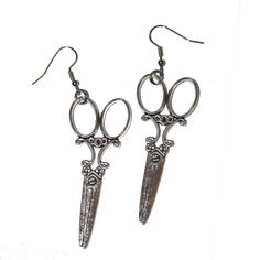 "Antiqued Scissor Earrings These measure 3\" long including hooks. Hooks are lead and nickel free." Funky Accessories Aesthetic, Scissors Earrings, Scissor Earrings, Medicine Pocket, Silly Earrings, Physical Manifestation, Witch Diy, Heart Shape Box, Earrings Antique