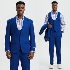 Step Into Sophistication With The Stacy Adams 3-Piece Men's Suit Set! This High-Quality Ensemble Features A Peak Lapel Jacket With A Hybrid Fit, Underarm Sweat Guards, And Ample Pockets, A Matching Vest With A Unique U-Neck Design And 4-Button Closure, And Comfortable Pants With An Expandable Waistband. Plus, No Tie Needed For This Modern Look. Available In Slim And Modern Fits From Sizes 34 To 66, This Suit Is All About Looking Dapper And Feeling Fantastic. Whether It's A Special Event Or A Bus Spring Fitted V-neck Suits, Spring V-neck Fitted Suits, Fitted V-neck Suits For Semi-formal Occasions, Elegant Sleeveless Blue Suits, Summer Formal V-neck Sets, Blue Slim Fit Party Sets, Formal Fitted V-neck Sets, Fitted V-neck Formal Sets, Fitted Blue Suits For Spring