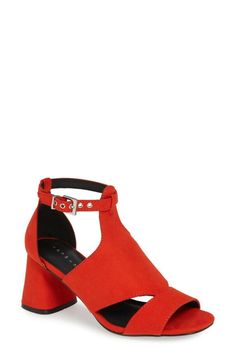 NEW WOMEN’S TOPSHOP DESTINY CUTOUT SANDAL RED SIZE 42 Craft a stylish yet comfortable look with these bold red shoe boots with cut out detail and rounded heel. Versatile enough to wear day or night, rock with jeans or a dress for maximum impact. Heel height is approximately 2.5". About This Item Details Dark leopard spots leap out from the flocked upper of a sandal styled with cutout sides and a slender strap cinched above the ankle. - 2 1/2" heel - Adjustable ankle strap with buckle strap - Tex Spring High Heel Sandals With Red Sole, High Heel Sandals With Red Sole For Spring, Bold High Heel Sandals For Spring, Bold Open Toe Synthetic Sandals, Bold Synthetic Open Toe Sandals, Bold Platform Sandals For Spring, Summer Block Heel Shoes With Red Sole, Summer Block Heels With Red Sole, Bold Spring Platform Sandals