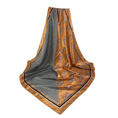 PRODUCT DETAILS This silk-like scarf is decorated with a fashionable pattern that can be worn in many ways. Elegantly drape it around your neck or fashionably use as a head scarf. Any way, this scarf will add a stylish accent to any outfit. This scarf also makes a lovely gift for any occasion. FEATURES Finished edge Horse and Chevron line pattern with lined border Approximate size 35" x 35" Silk-feeling Polyester Elegant Gold Scarf One Size, Elegant Patterned Shawl Scarves, Elegant Patterned Shawl Scarf, Elegant Brown Silk Scarf One Size, Elegant Patterned Silk Shawl Scarf, Elegant Patterned Silk Shawl, Essential Oils For Laundry, Seasonal Candles, Laptop Tote Bag