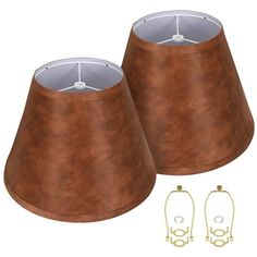 two brown lampshades with one light on each side