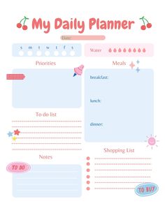 the daily planner is shown in pink and blue