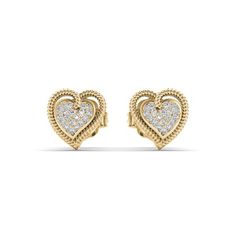 Sparkling and elegant, treat her to this set of stunning 1/10 carat white diamonds. Fashioned in 10k gold, each heart-shaped stud earrings is centered with a regal array of enhanced diamonds. Size: one size. Color: Yellow. Gender: female. Age Group: adult. 14k Gold Diamond Earrings With Accents For Valentine's Day, Anniversary Yellow Gold Heart Earrings With Diamond Accents, Valentine's Day 14k Gold Diamond Earrings With Accents, Classic Diamond Heart Earrings For Valentine's Day, Classic Heart Earrings With Diamond Accents For Anniversary, Valentine's Day Formal Heart Earrings With Diamond Accents, Gold Classic Diamond Earrings For Valentine's Day, Classic Diamond Earrings For Anniversary On Valentine's Day, Classic Diamond Earrings For Valentine's Day Anniversary