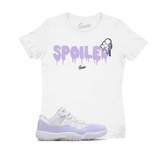 Womens jordan 11 pure violet sneaker tees Lavender Crew Neck T-shirt For Streetwear, Lavender Cotton T-shirt For Streetwear, Cotton Lavender T-shirt For Streetwear, Casual Lavender T-shirt With Letter Print, Lavender Casual Streetwear Tops, Casual Lavender Tops For Streetwear, Jordan 11 Retro Low Outfit, Pure Violet 11, Jordan 11 Low Pure Violet