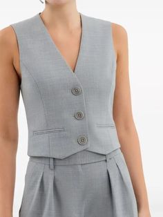 Veronica Beard Orlinda Button-front Vest - Navy | Editorialist Collar Vest, Princess Seams, Sleeveless Vest, Veronica Beard, Princess Seam, Denim Vest, Made In Usa, Zip Ups, Button Up