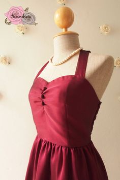 Red Wine Dress Burgundy dress wine dress vintage by Amordress Vintage Wedding Dress With Ruched Bodice, Red Sleeveless Bridesmaid Dress For Formal Occasions, Wedding Tea Length Dress With Pleated Bodice, Red Satin Dress With Pleated Bodice, Sleeveless Red Bridesmaid Party Dress, Elegant Red Sleeveless Bridesmaid Dress, Red Mini Dress With Ruched Fitted Bodice, Chic Red Dress With Lined Bodice, Elegant Red Mini Dress For Wedding