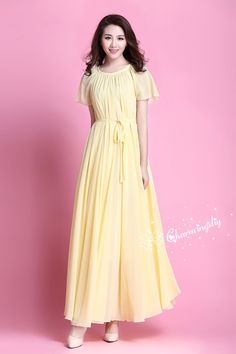 Chiffon Light Yellow Short Sleeve Long Party Dress Evening Wedding Lightweight Sundress Summer Holiday Beach Dress Bridesmaid Dress Maxi Skirt Detail Info: ❤ Color: Light yellow More color choice link: https://www.etsy.com/listing/213656440/chiffon-dress-color-card?ref=shop_home_feat_1 Please just note your color choice with your order. ❤ Material: Chiffon ❤ The dress doesn't limit the chest size and waitst size, arm hole 45cm ( (if your upper arm circle circumference is more than 40cm, please n Spring Chiffon Bridesmaid Dress For Banquet, Chiffon Bridesmaid Dress With Short Sleeves, Elegant Summer Chiffon Bridesmaid Dress, Short Sleeve Chiffon Maxi Dress For Banquet, Solid Chiffon Bridesmaid Dress, Chiffon Maxi Dress With Short Sleeves For Banquets, Summer Chiffon Bridesmaid Dress, Summer Wedding Guest Maxi Dress In Georgette, Summer Wedding Guest Georgette Maxi Dress