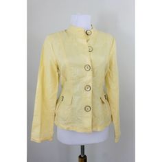 New Tags Women's Chico's Jacket- $89 Easy Sheen Jacket Is Unlined With Button Front Colors: Yellow Content: 55% Linen- 45% Cotton Condition: Perfect- New With Tags Size: Marked Women's Chico's 0 (Us Women's X-Small) Approximate Measure: Length (Top Shoulder To Bottom Hem): 23 Inches- Chest (Armpit To Armpit): 18 Inches- Actual Sleeve (Back Middle Tag, Over Shoulder, And To Cuff End): 31 Inches Item # 33026 Casual Stand Collar Blazer For Spring, Casual Spring Blazer With Stand Collar, Casual Blazer With Stand Collar For Spring, Classic Spring Blazer With Snap Buttons, Fitted Outerwear With Stand Collar For Spring, Casual Fitted Outerwear With Covered Buttons, Spring Fitted Blazer With Button Cuffs, Fitted Blazer With Button Cuffs For Spring, Classic Spring Outerwear With Covered Buttons