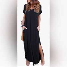 Nwt Huskary Black Maxi Dress Black Solid Color Maxi Dress, Chic Black Solid Color Maxi Dress, Black Maxi, Black Maxi Dress, Colorful Dresses, Maxi Dress, Womens Dresses, Dresses, Women Shopping