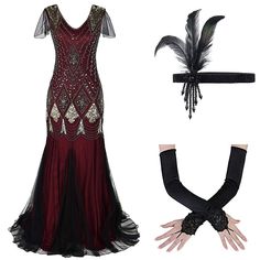 PRICES MAY VARY. ♣♣【VINTAGE 20s DRESS FOR WOMEN】Women's 1920s flapper dress vintage 20s Great Gatsby party dress fringed sequin maxi evening cocktail dresses with 20s accessories set feather headwear and long gloves. 1920s vintage inspired sequins embellished fringe long Gatsby flapper dress, women's cocktail evening party dresses floor length maxi mermaid gown, fashion glitter art decor plus size costume bodycon fit dress, elegant and gorgeous for themed party, Halloween, Christmas, photo shoot Gatsby Style Flapper Dress For Costume Party, Gatsby Style Fitted Flapper Dress For Costume Party, Fitted Flapper Dress For Costume Party Gatsby Style, Fitted Gatsby Flapper Dress For Costume Party, Fitted Flapper Dress For Wedding And Party Season, Fitted Flapper Dress For Wedding Party Season, Fitted Art Deco Flapper Dress For Costume Party, Vintage Flapper Dress For Evening Party Season, Summer Gatsby Style Flapper Dress For Vintage Events