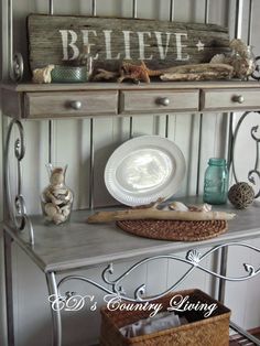 a table with some plates on top of it next to a basket and other items