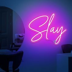 Slay Neon Sign Cool Word Led Light Slay Neon Sign, Funny Led Signs, Light Words, Empowering Words, Beauty Salons, Neon Lighting, Neon Sign, Creative Studio, Bedroom Makeover